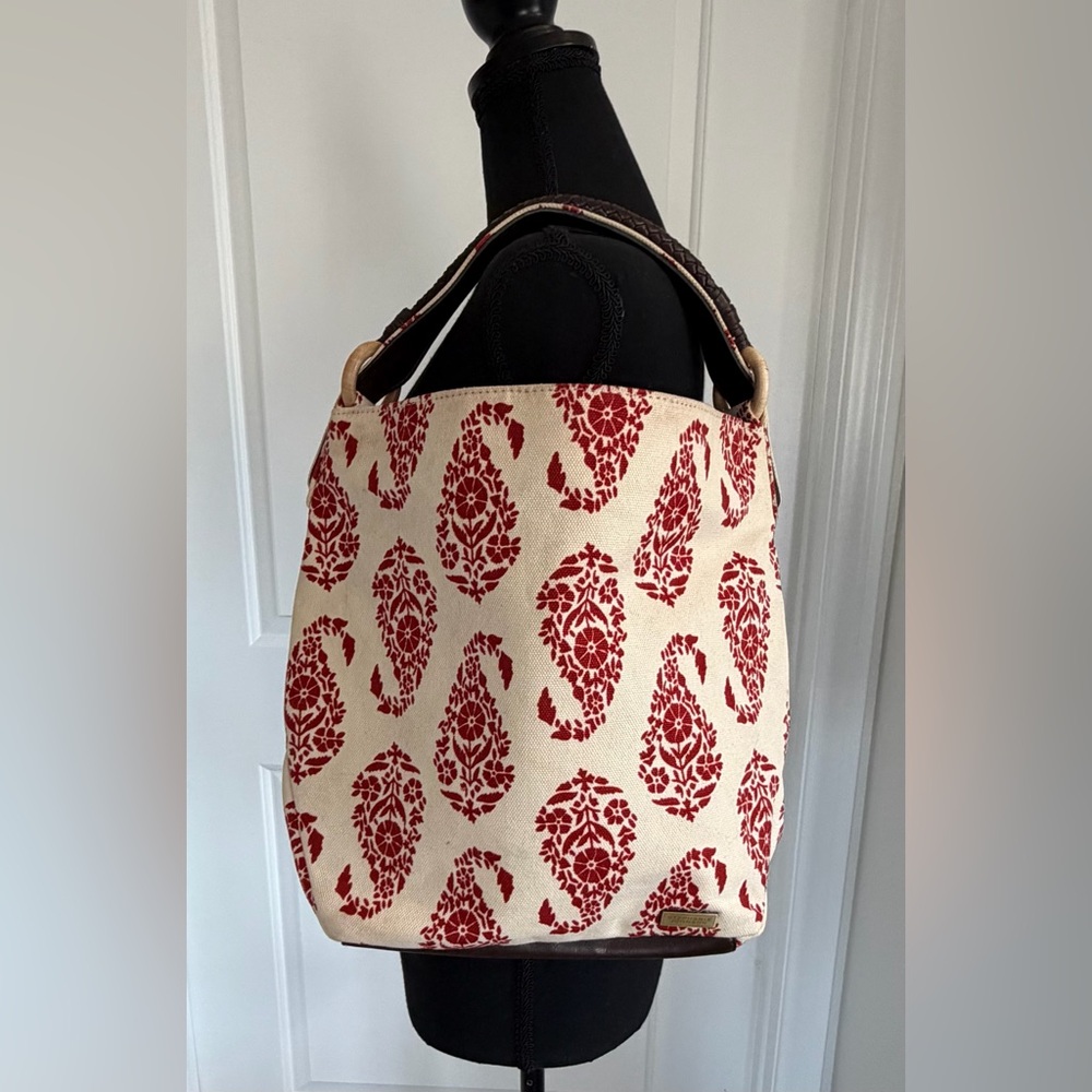 NWOT Stephanie Johnson Canvas Hobo Tote Bag in Red Paisley Print